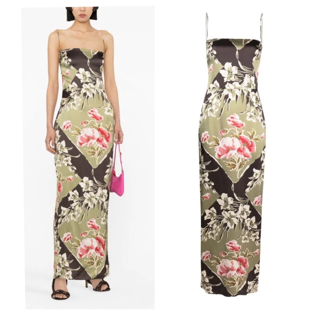 NWT reformation Frankie silk maxi dress JALISCO green black floral print size 2